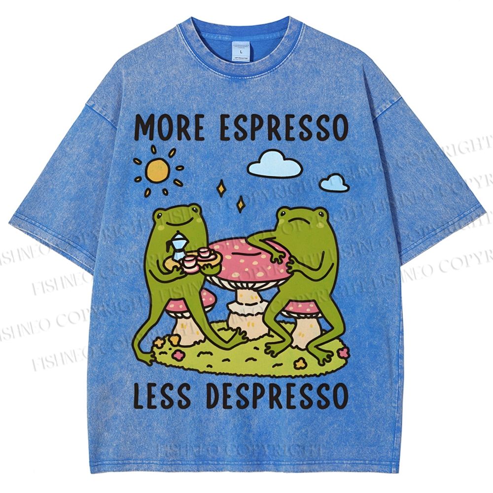 Unisex More Espresso Less Depresso Frog Printed Washed Tee