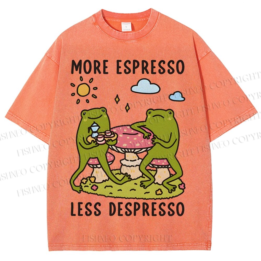 Unisex More Espresso Less Depresso Frog Printed Washed Tee
