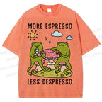 Unisex More Espresso Less Depresso Frog Printed Washed Tee