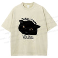 Unisex Black Cat Mother I Crave For Violence Printed Washed Tee