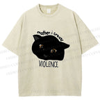 Unisex Black Cat Mother I Crave For Violence Printed Washed Tee