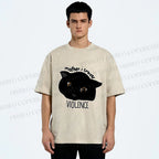 Unisex Black Cat Mother I Crave For Violence Printed Washed Tee