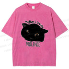 Unisex Black Cat Mother I Crave For Violence Printed Washed Tee
