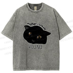 Unisex Black Cat Mother I Crave For Violence Printed Washed Tee