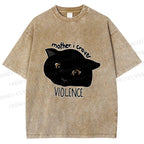 Unisex Black Cat Mother I Crave For Violence Printed Washed Tee