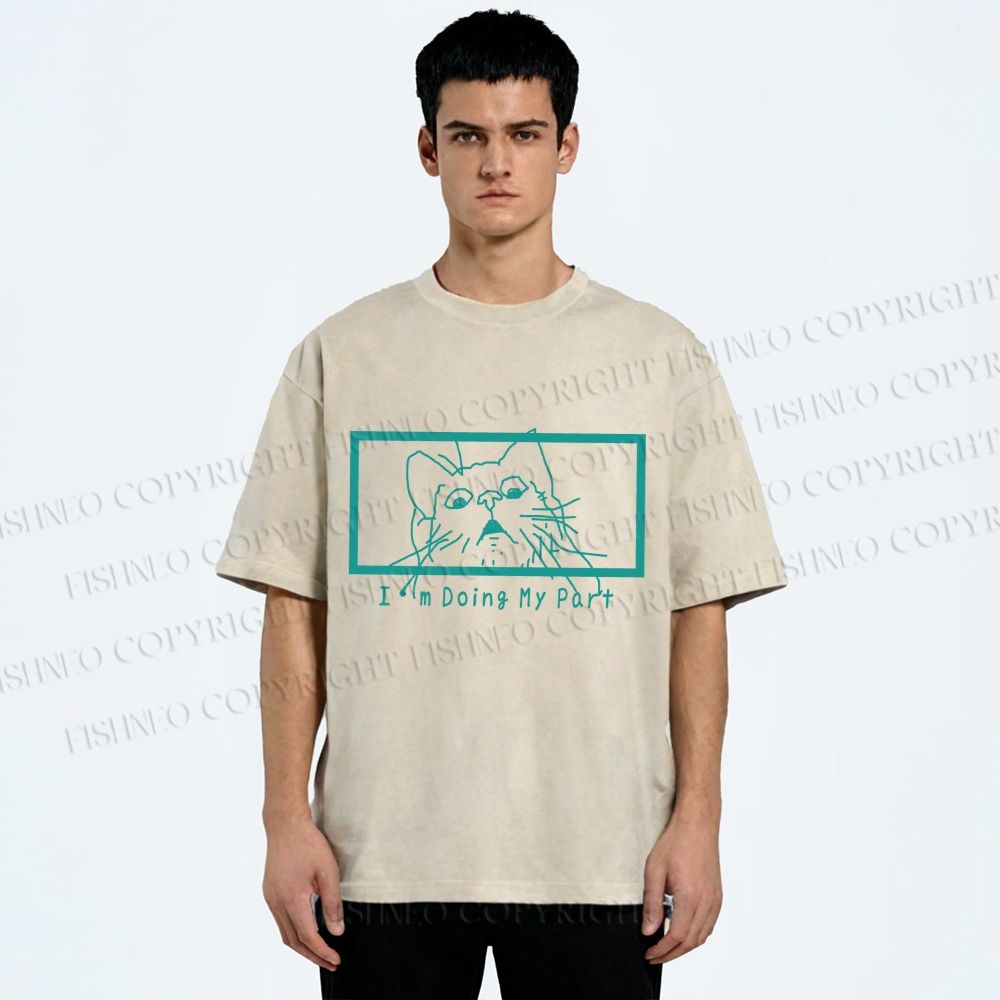 Unisex I'm Doing My Part Silly Cat Printed Washed Tee