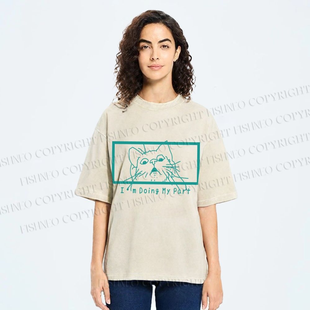 Unisex I'm Doing My Part Silly Cat Printed Washed Tee