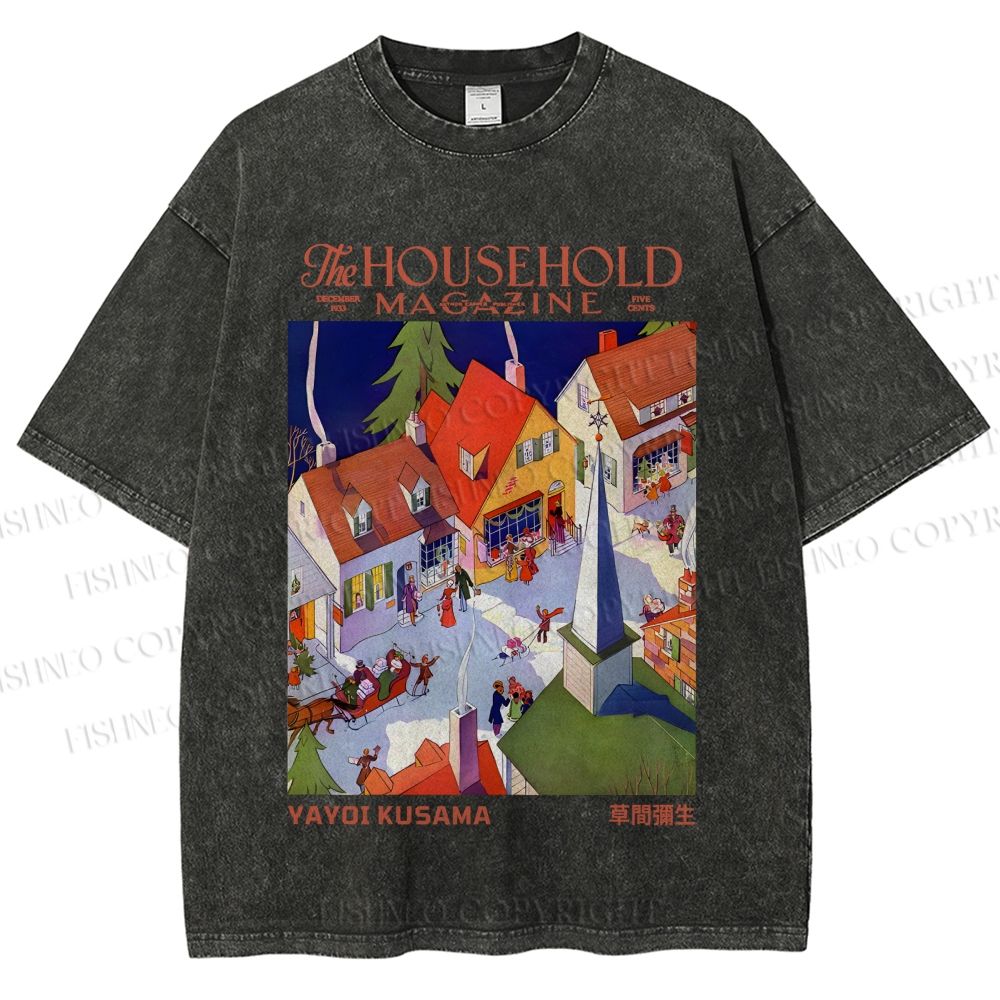 Unisex Japanese Yayoi Kusama Town Printed Washed Tee