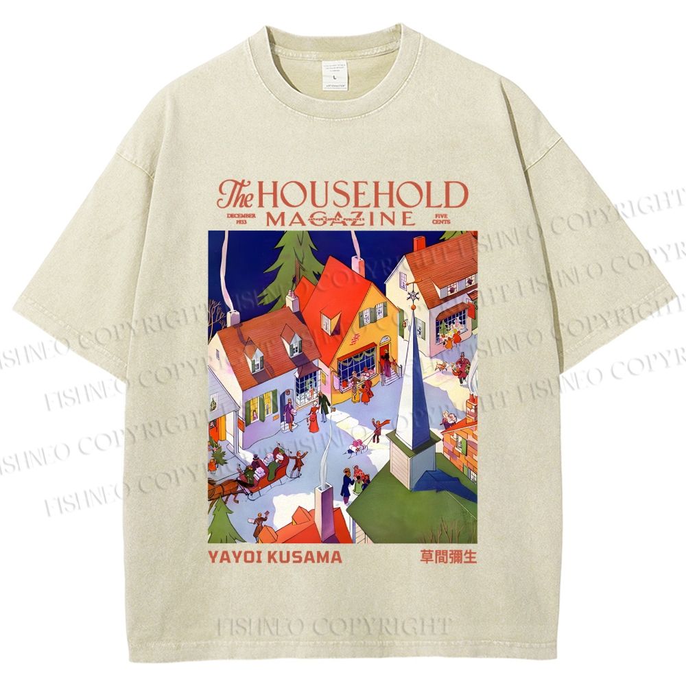 Unisex Japanese Yayoi Kusama Town Printed Washed Tee