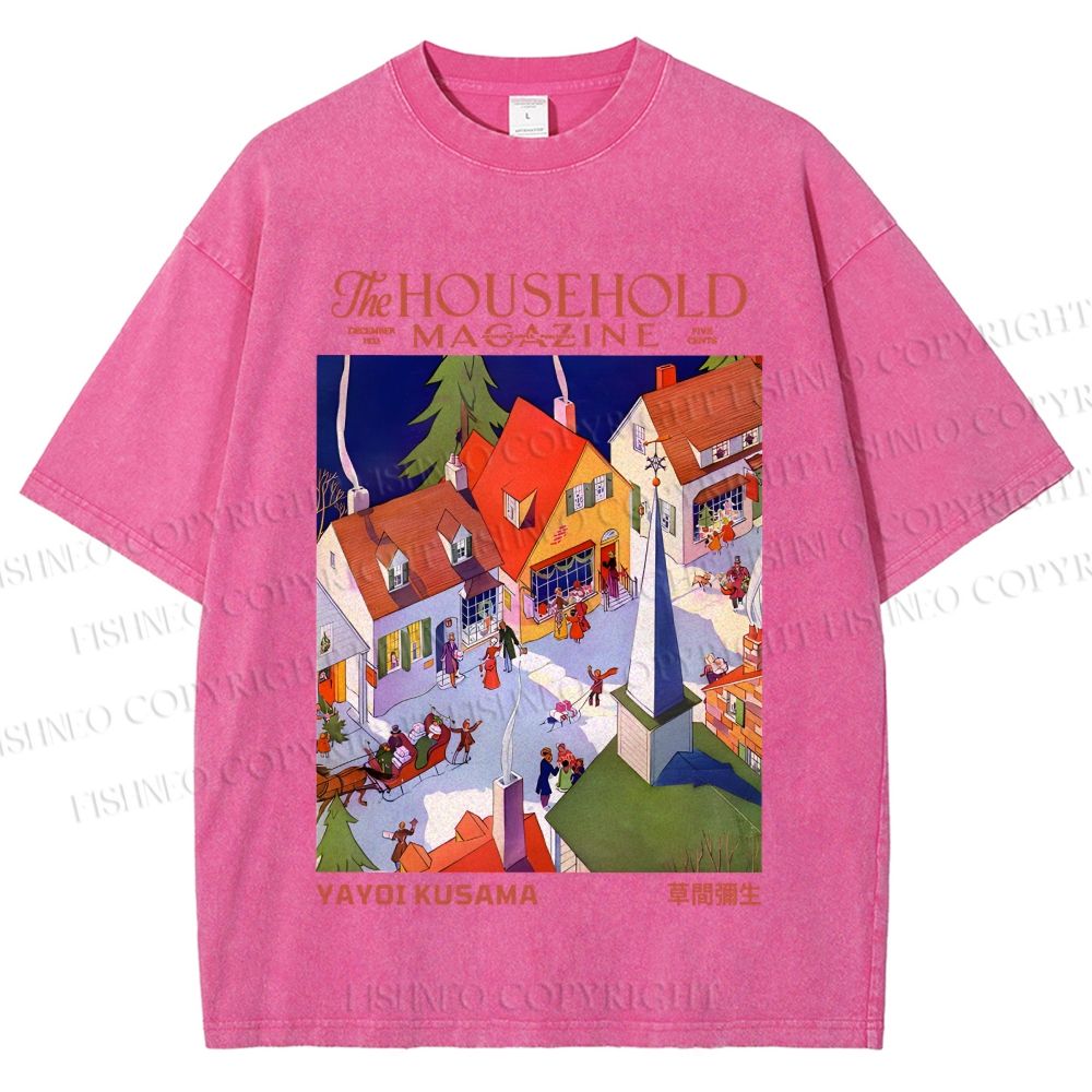 Unisex Japanese Yayoi Kusama Town Printed Washed Tee
