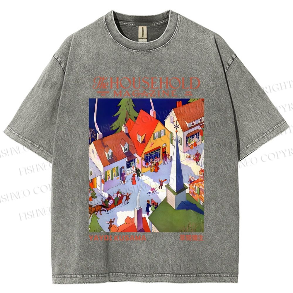 Unisex Japanese Yayoi Kusama Town Printed Washed Tee