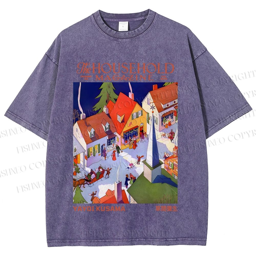 Unisex Japanese Yayoi Kusama Town Printed Washed Tee