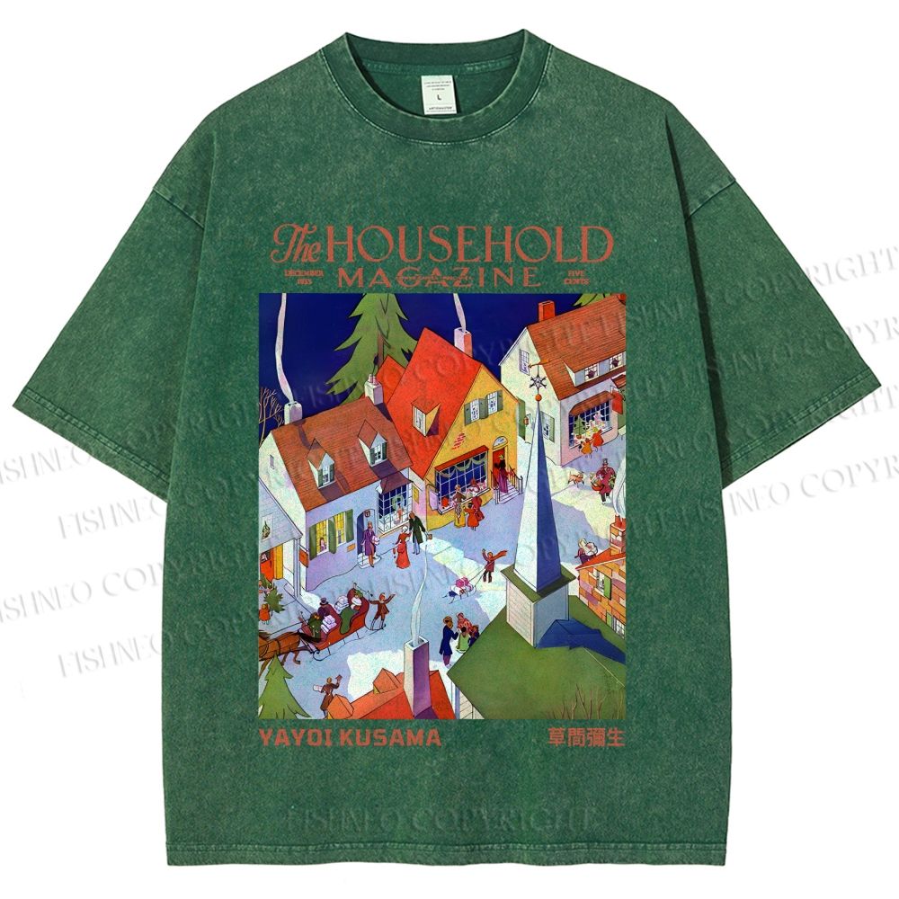 Unisex Japanese Yayoi Kusama Town Printed Washed Tee