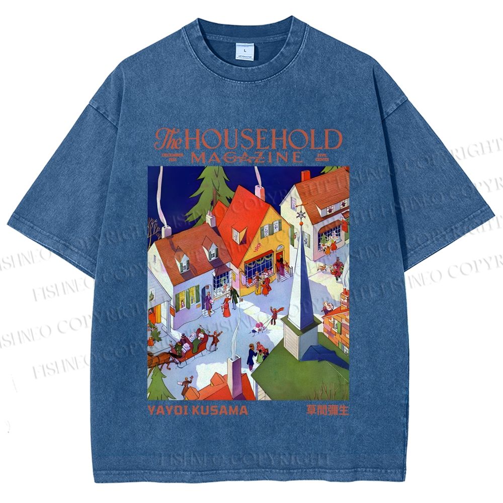 Unisex Japanese Yayoi Kusama Town Printed Washed Tee
