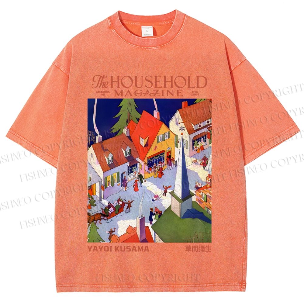 Unisex Japanese Yayoi Kusama Town Printed Washed Tee