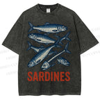 Unisex Vintage Sardines Printed Washed Tee