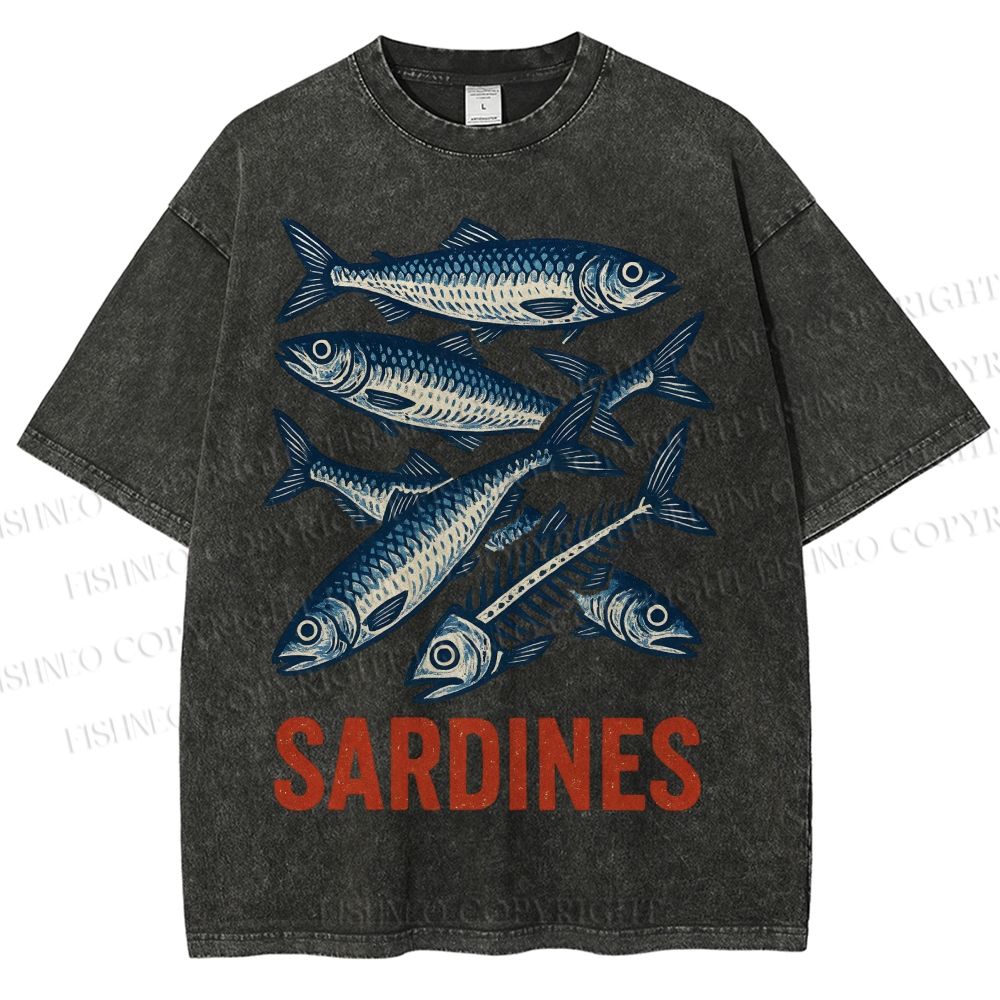 Unisex Vintage Sardines Printed Washed Tee