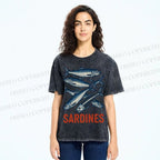 Unisex Vintage Sardines Printed Washed Tee