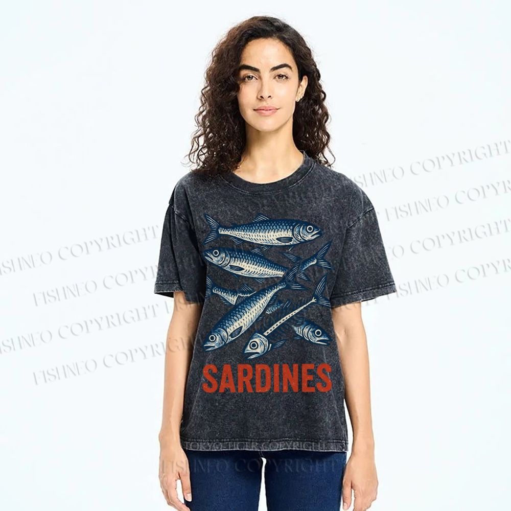 Unisex Vintage Sardines Printed Washed Tee