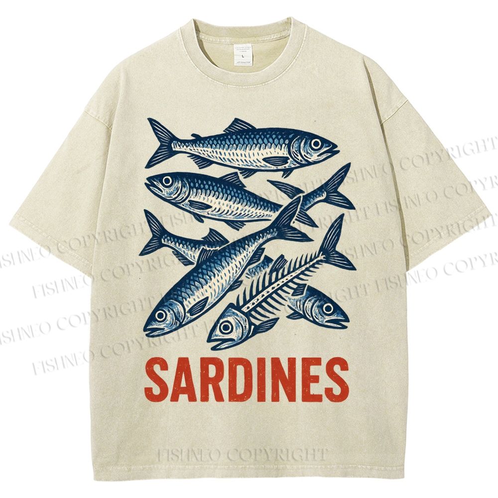 Unisex Vintage Sardines Printed Washed Tee