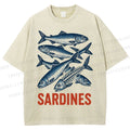 Unisex Vintage Sardines Printed Washed Tee