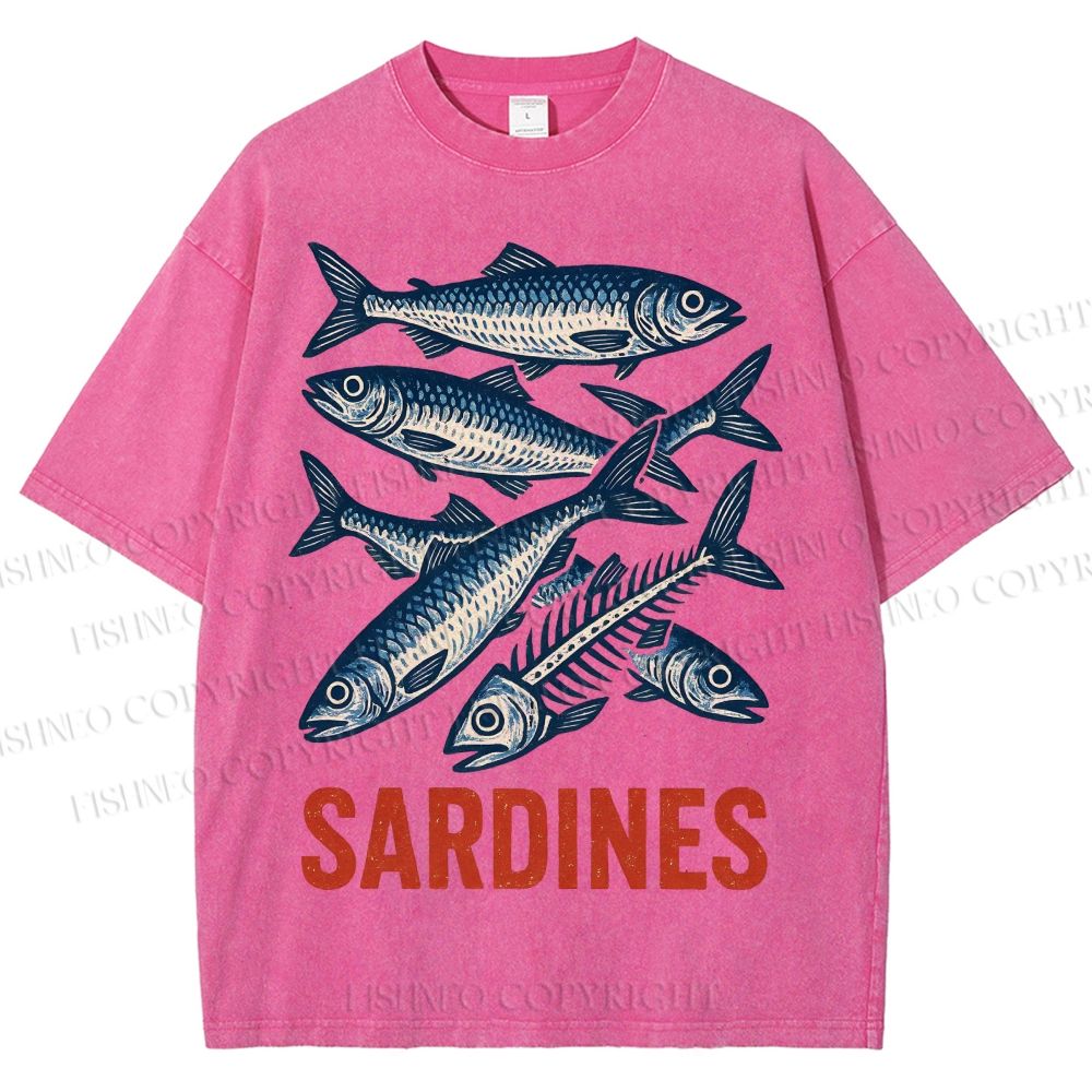 Unisex Vintage Sardines Printed Washed Tee