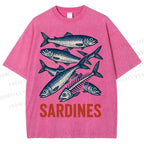 Unisex Vintage Sardines Printed Washed Tee