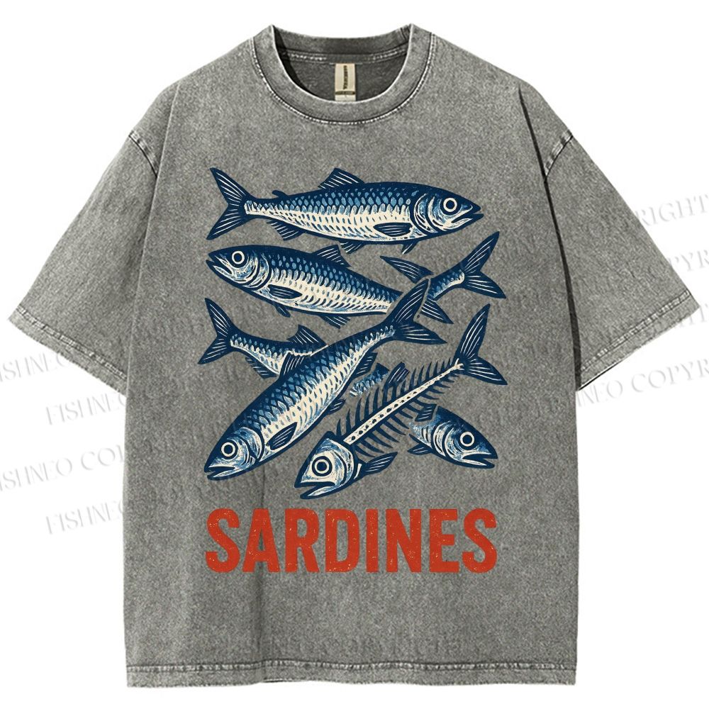 Unisex Vintage Sardines Printed Washed Tee