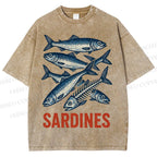 Unisex Vintage Sardines Printed Washed Tee