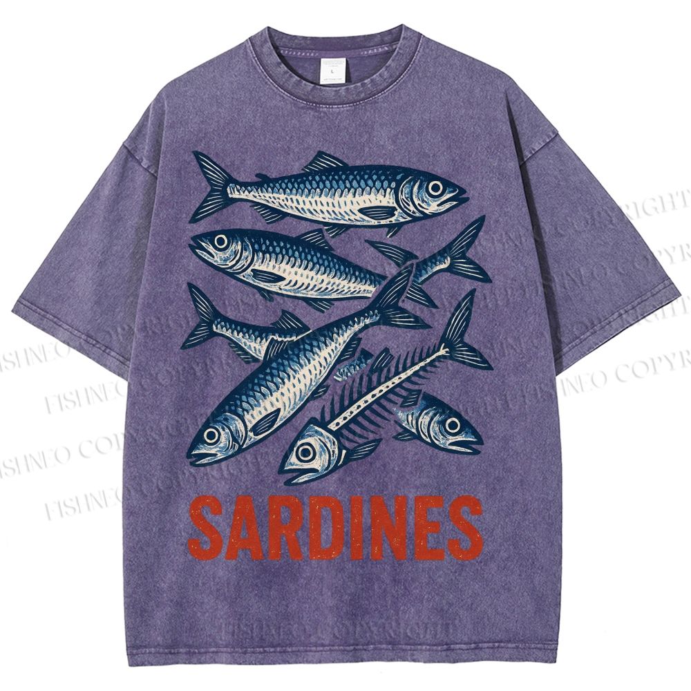 Unisex Vintage Sardines Printed Washed Tee