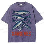 Unisex Vintage Sardines Printed Washed Tee