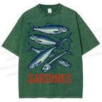 Unisex Vintage Sardines Printed Washed Tee