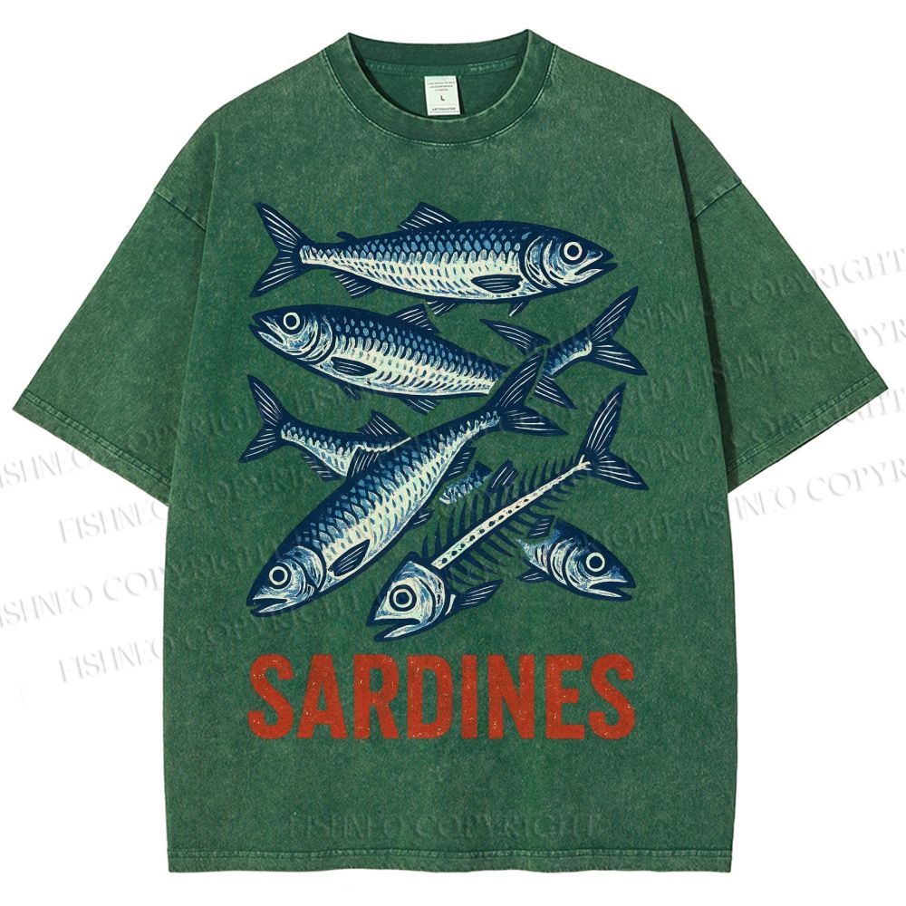Unisex Vintage Sardines Printed Washed Tee