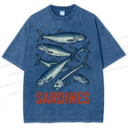 Unisex Vintage Sardines Printed Washed Tee