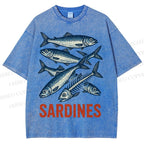 Unisex Vintage Sardines Printed Washed Tee
