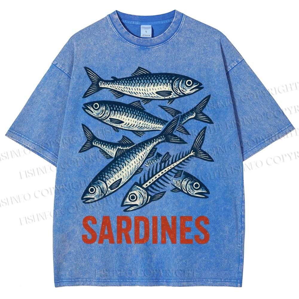 Unisex Vintage Sardines Printed Washed Tee