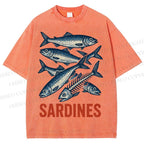 Unisex Vintage Sardines Printed Washed Tee