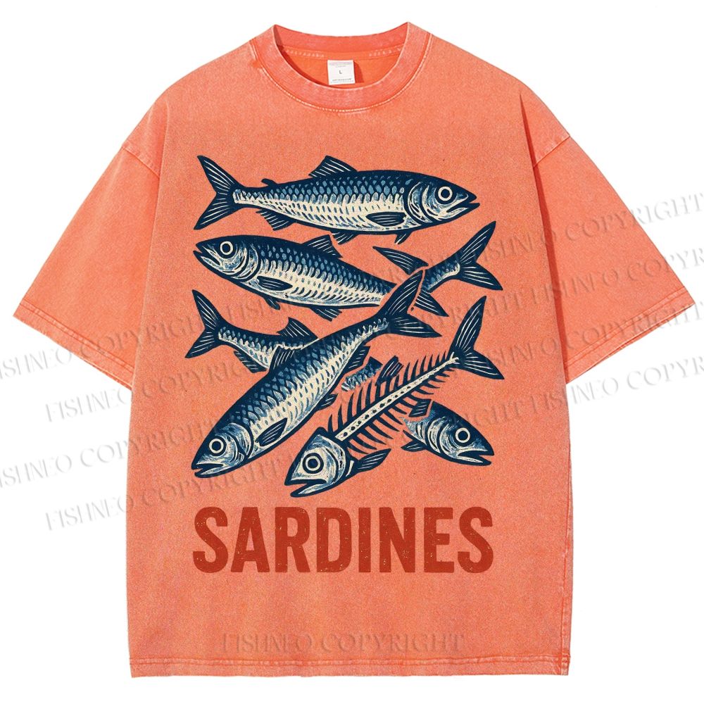 Unisex Vintage Sardines Printed Washed Tee
