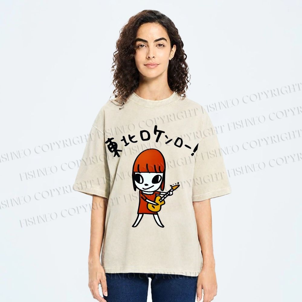 Unisex Yoshitomo Nara Guitar Printed Washed Tee