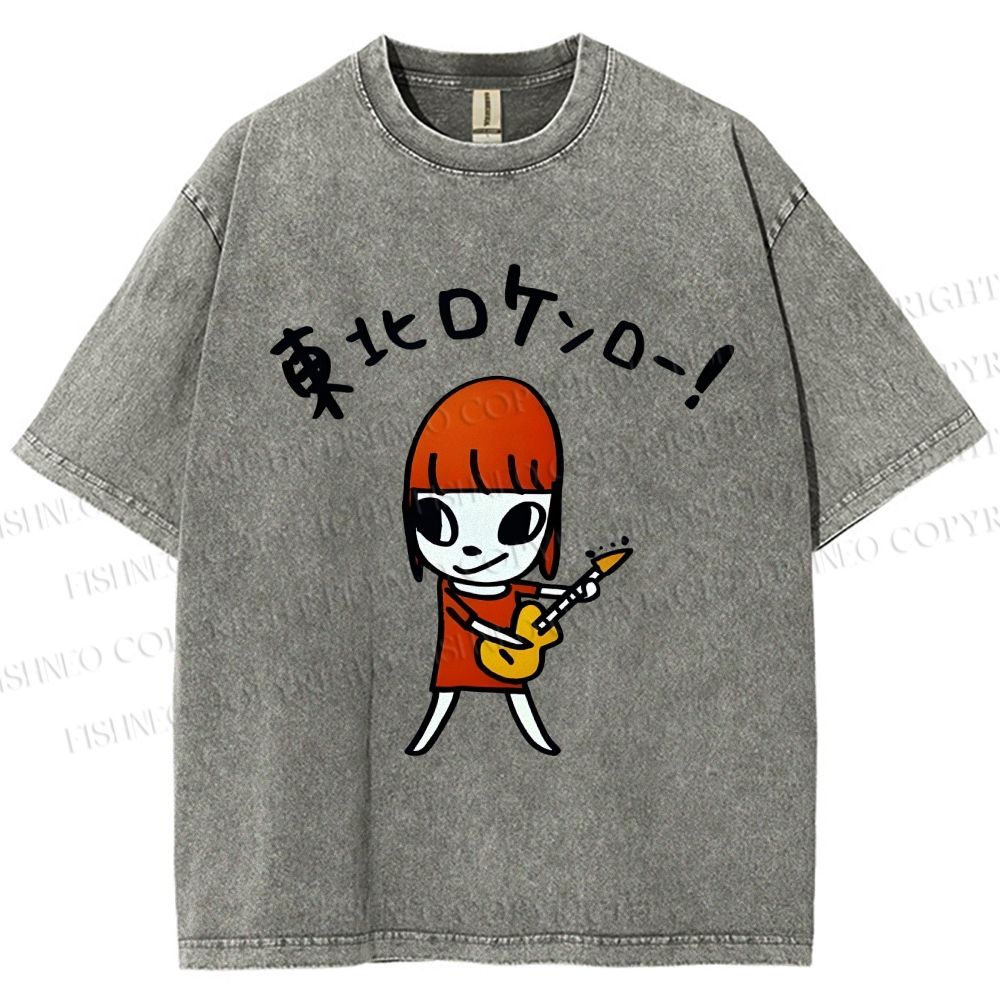 Unisex Yoshitomo Nara Guitar Printed Washed Tee
