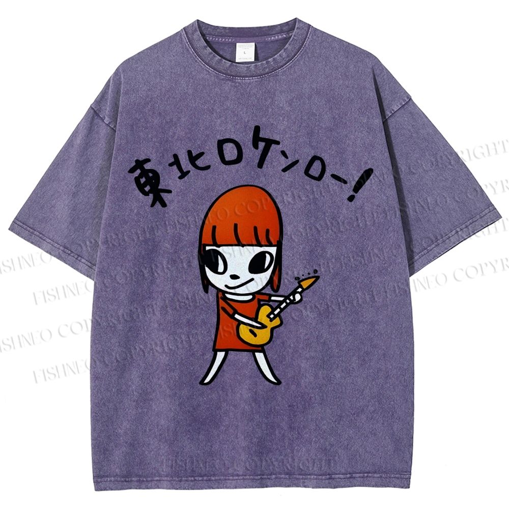 Unisex Yoshitomo Nara Guitar Printed Washed Tee