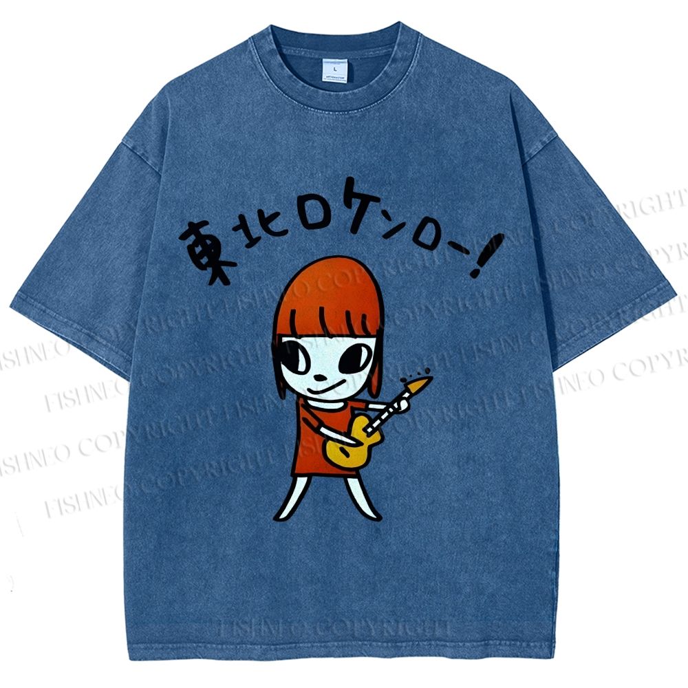 Unisex Yoshitomo Nara Guitar Printed Washed Tee