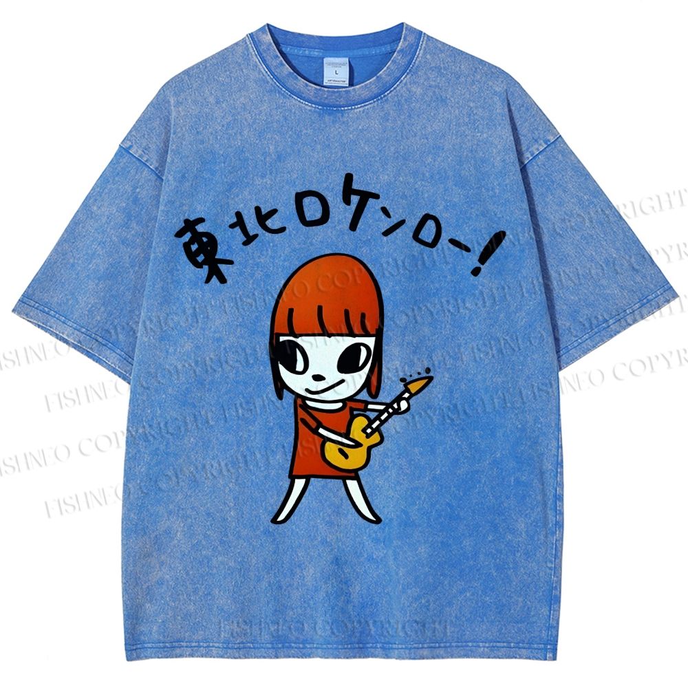 Unisex Yoshitomo Nara Guitar Printed Washed Tee