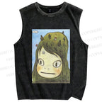 Unisex Yoshitomo Nara Printed Washed Tank Top