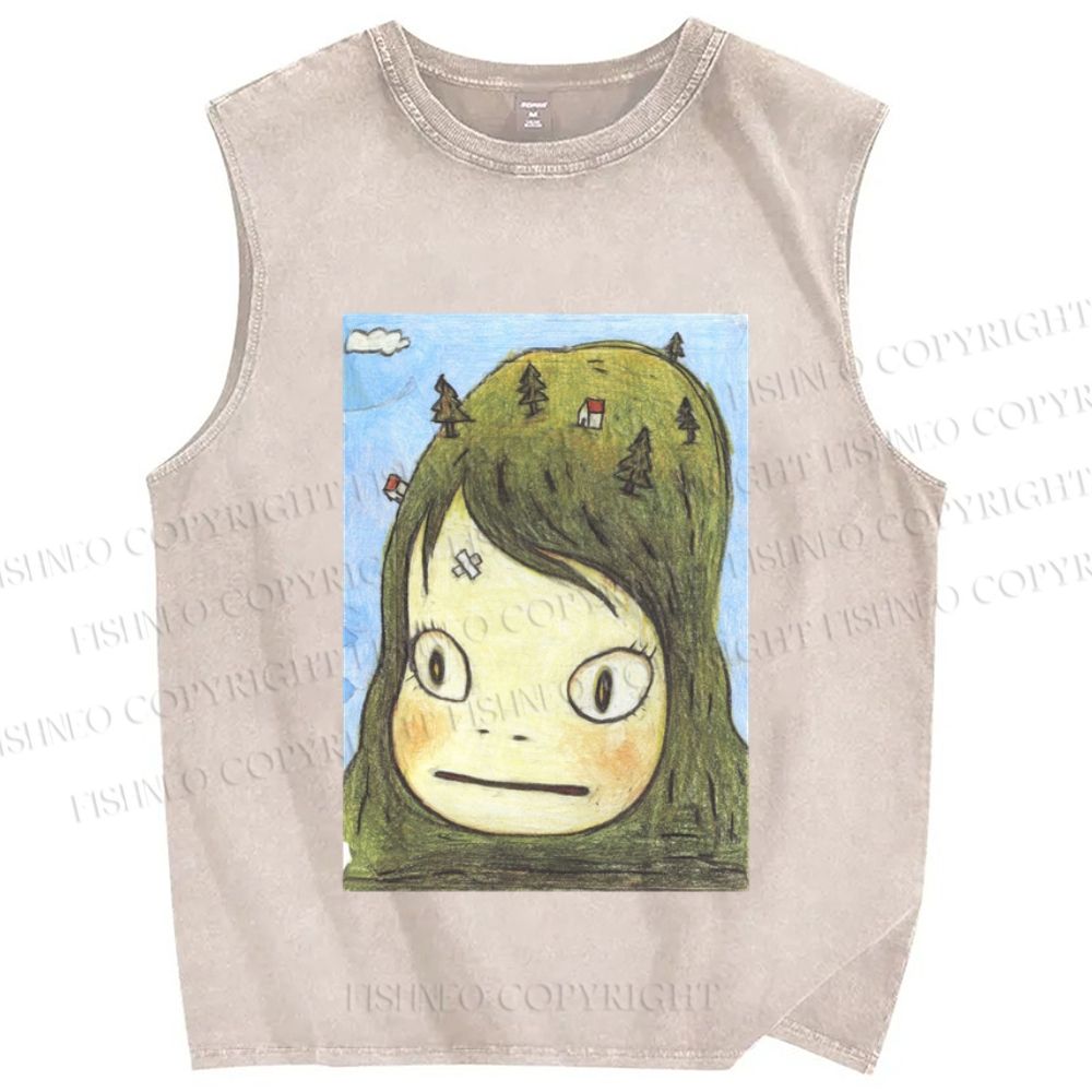 Unisex Yoshitomo Nara Printed Washed Tank Top