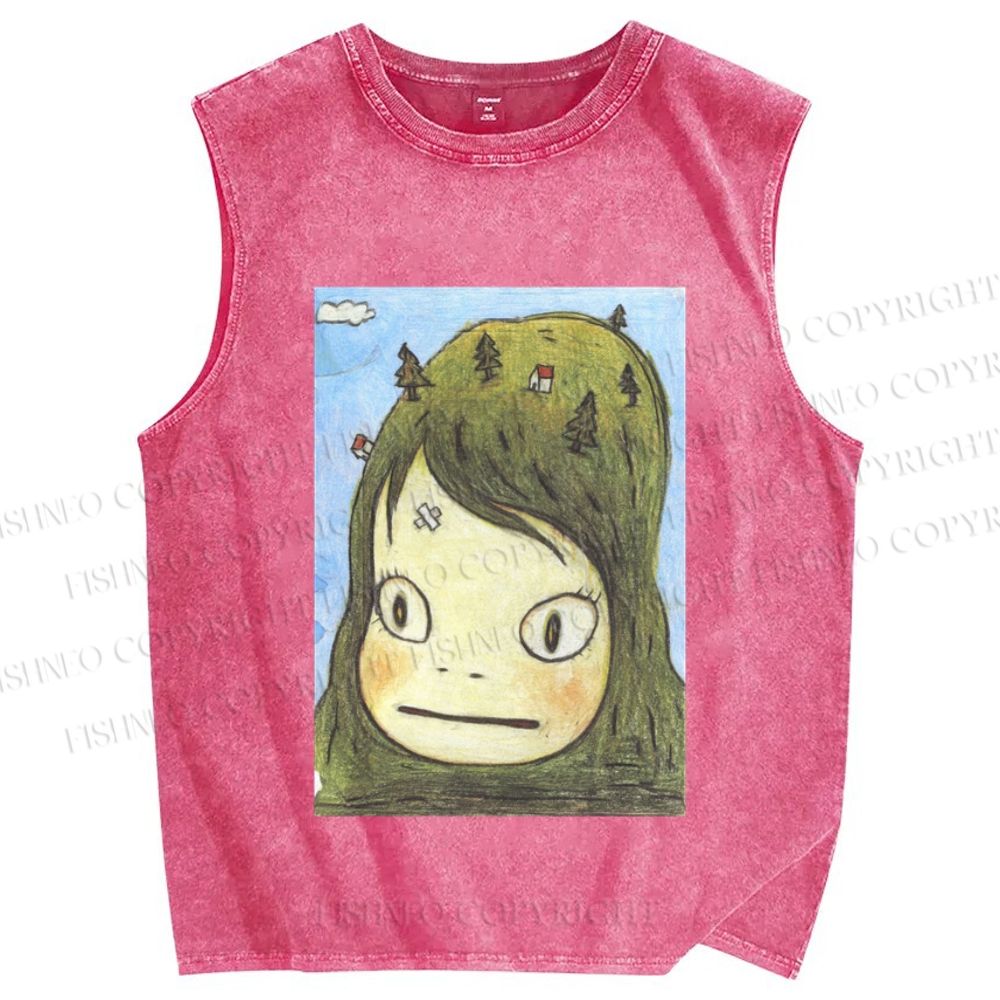 Unisex Yoshitomo Nara Printed Washed Tank Top
