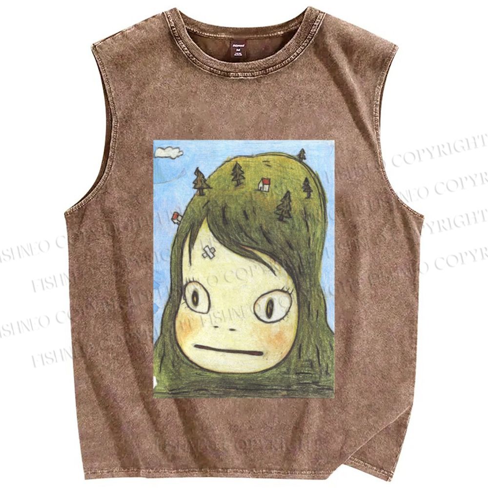 Unisex Yoshitomo Nara Printed Washed Tank Top