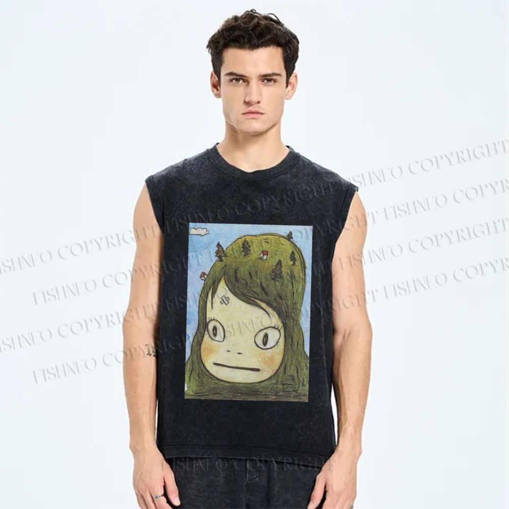 Unisex Yoshitomo Nara Printed Washed Tank Top