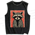 Unisex Art Raccoon Printed Washed Tank Top