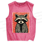 Unisex Art Raccoon Printed Washed Tank Top